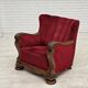 1950s, Danish relax armchair, furniture velour, carved oak wood.