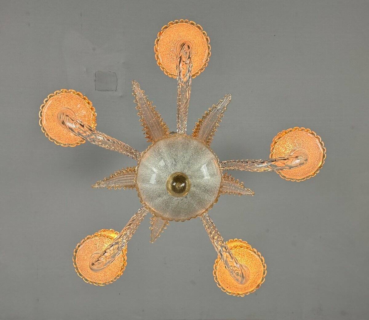 Venetian chandelier in colorless and gilded Murano glass circa 1950