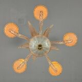 Venetian chandelier in colorless and gilded Murano glass circa 1950