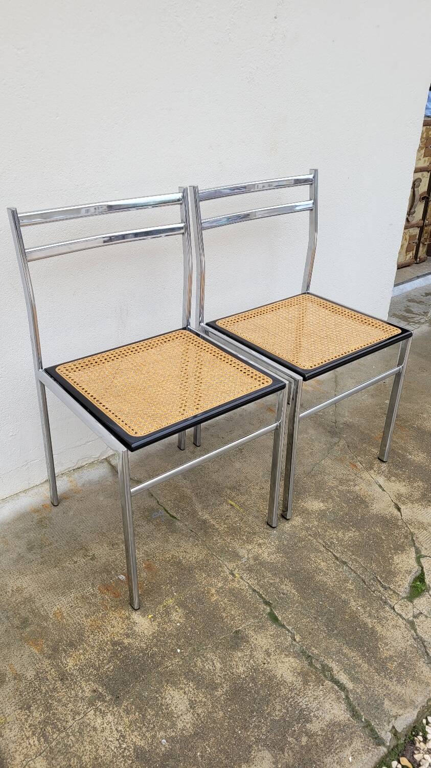 Paire de chaises en métal et cannage style Breuer ,1970