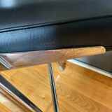 Black faux leather folding chairs with chrome steel, vintage 70s.