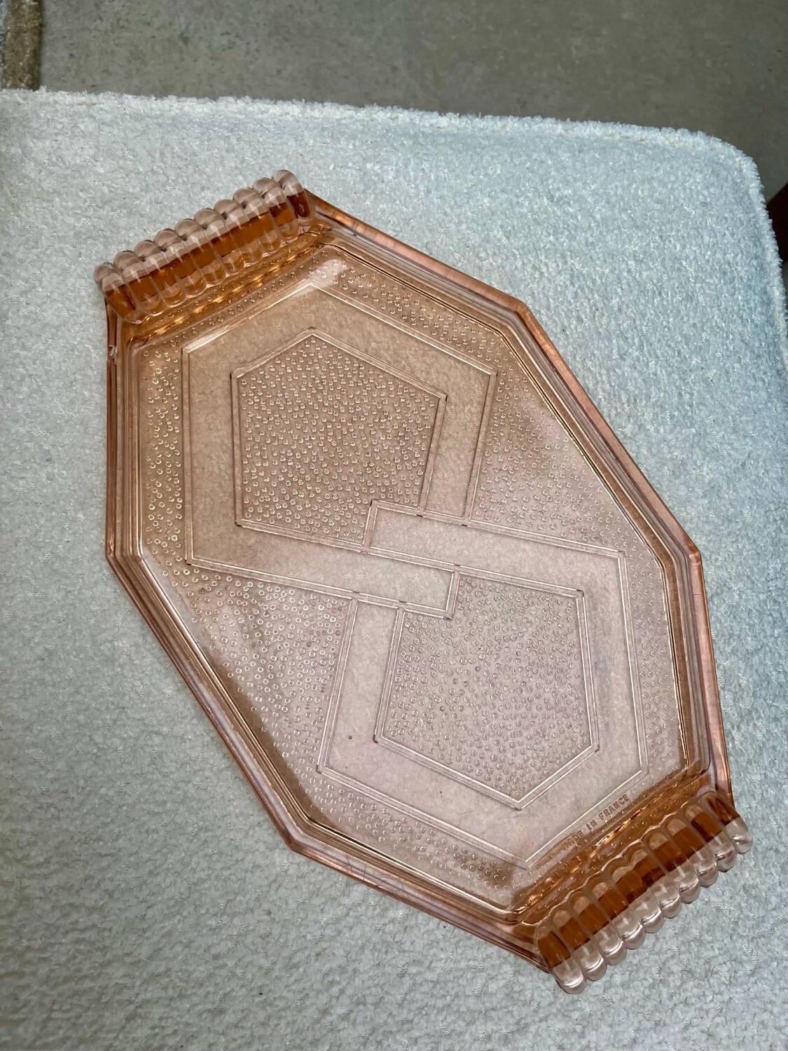 Art Deco pink glass tray
