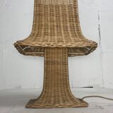 Rattan wicker "Pagoda" mushroom table lamp, Dutch 1980s