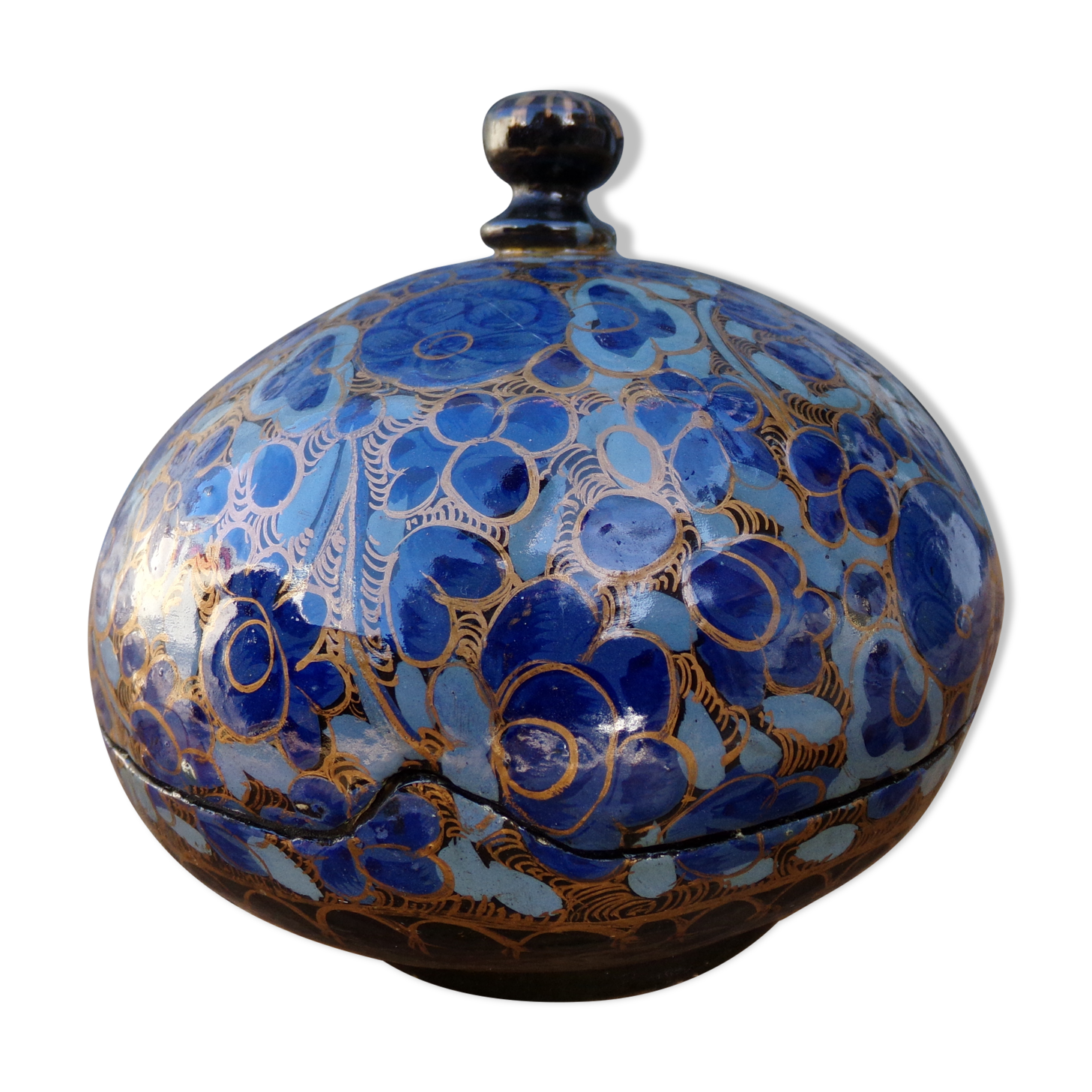 Round cash papier-mâché box from Kashmir