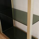 Console set and its mirror, black and gold, 80s