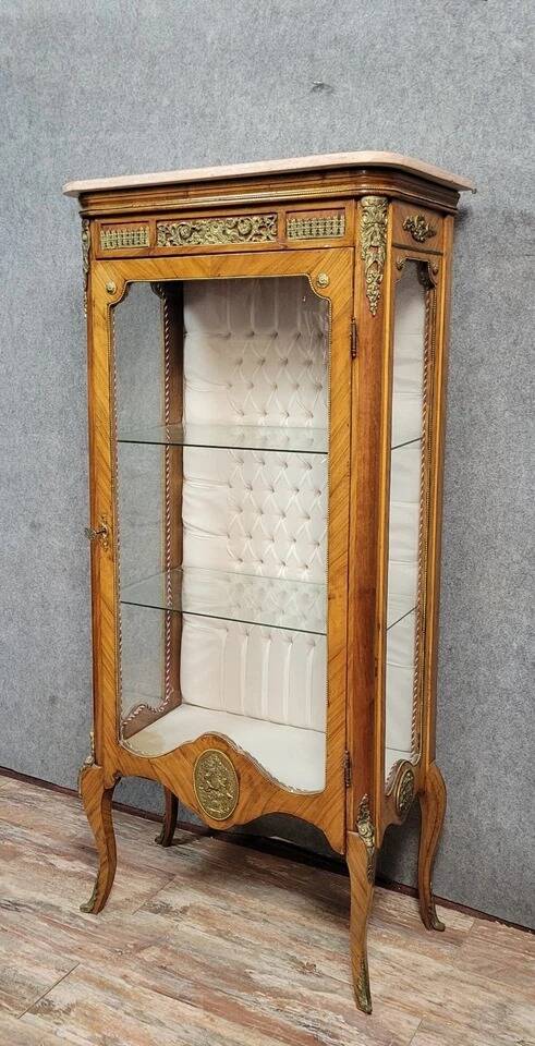 Louis XV style display case in rosewood and gilded bronze