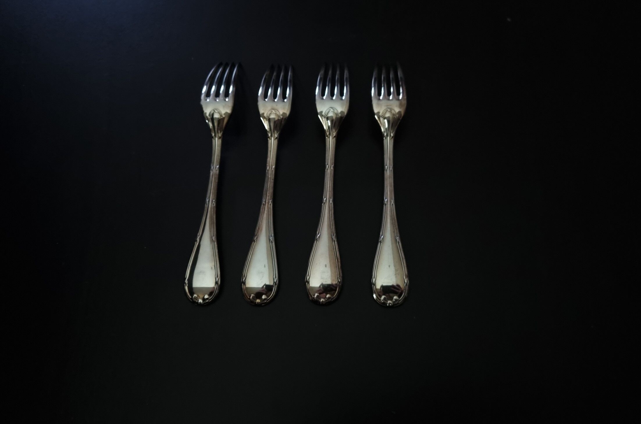 4 Christofle ribbon model dessert forks