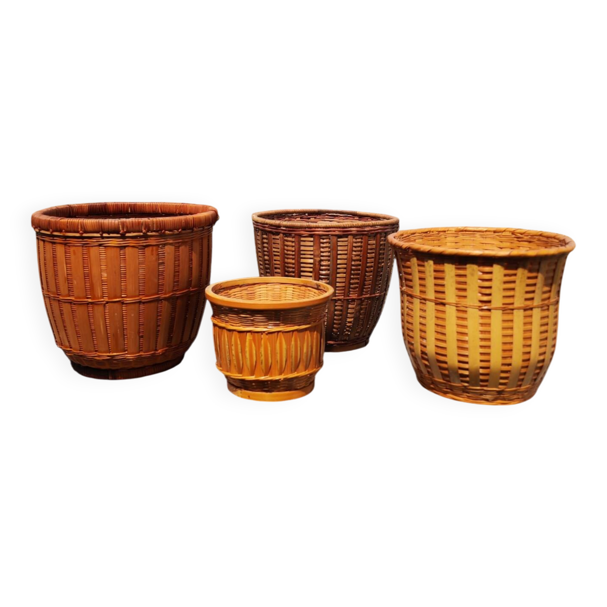 Lot de 4 cache pots en rotin vintage 