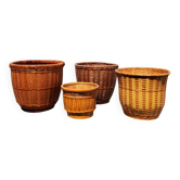 Set of 4 vintage rattan plant pots