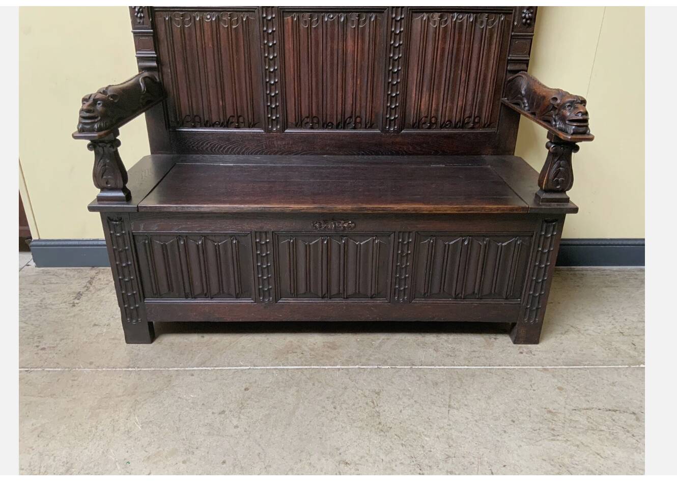 Antique impressive Neo-Gothic chest bench