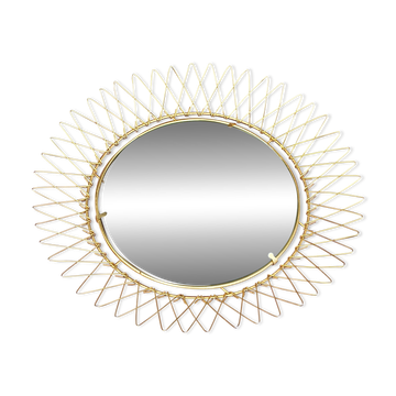 Miroir soleil vintage des années 50 en métal doré