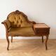 Vintage telephone bench in Louis XV style made of wood and yellow fabric.