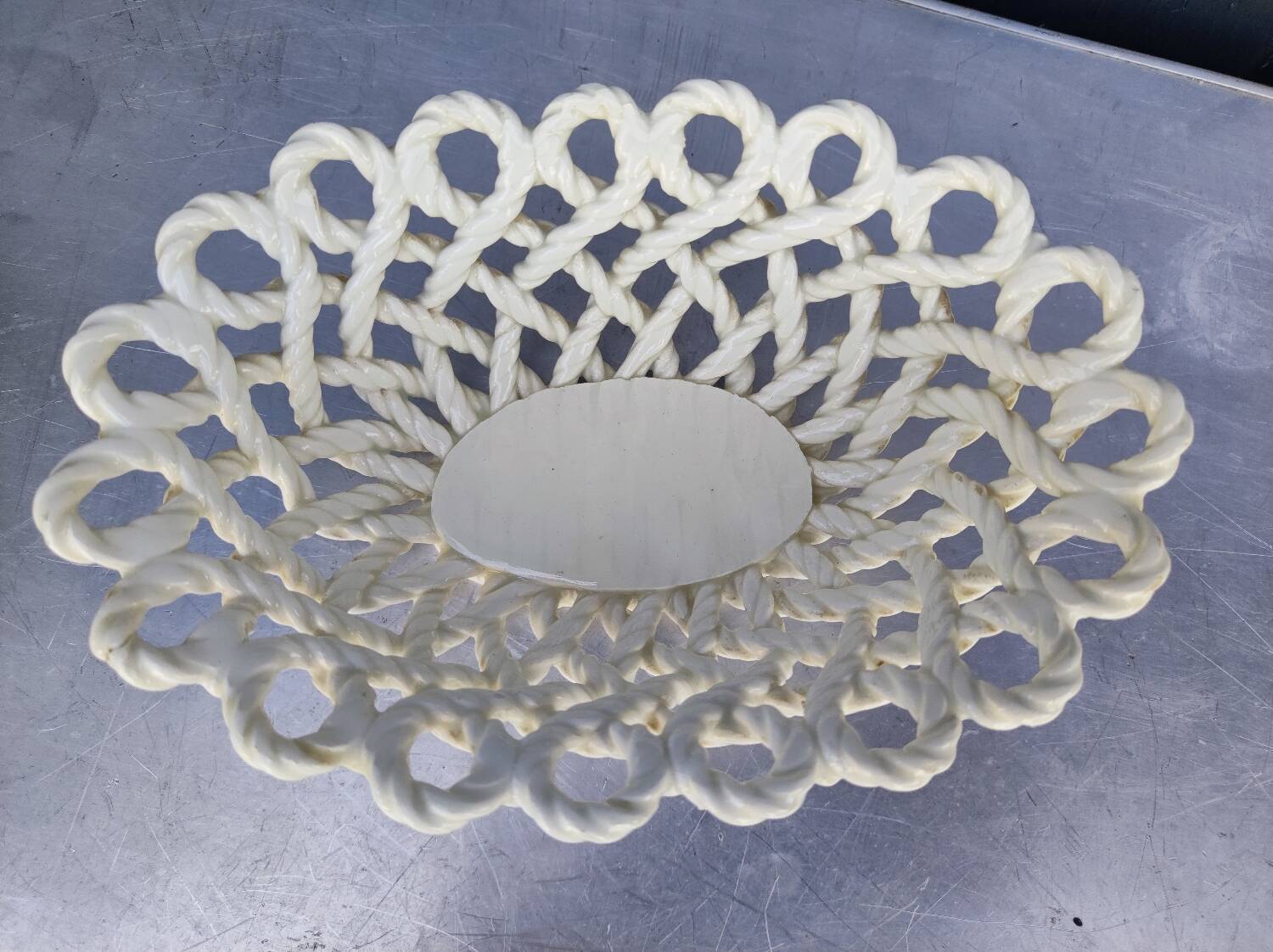 Vintage woven ceramic fruit bowl