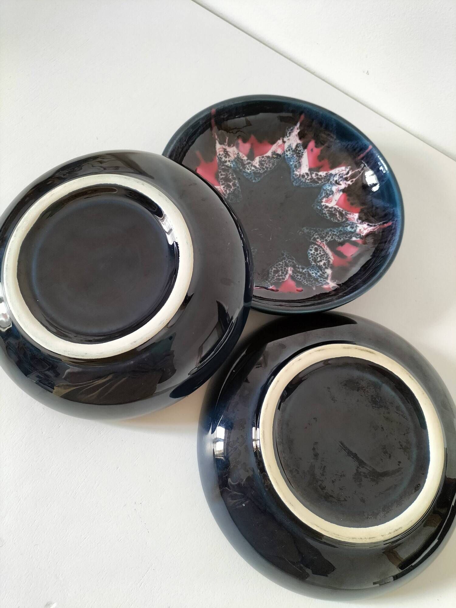 3 glazed ceramic deep plates – 1960s/70s