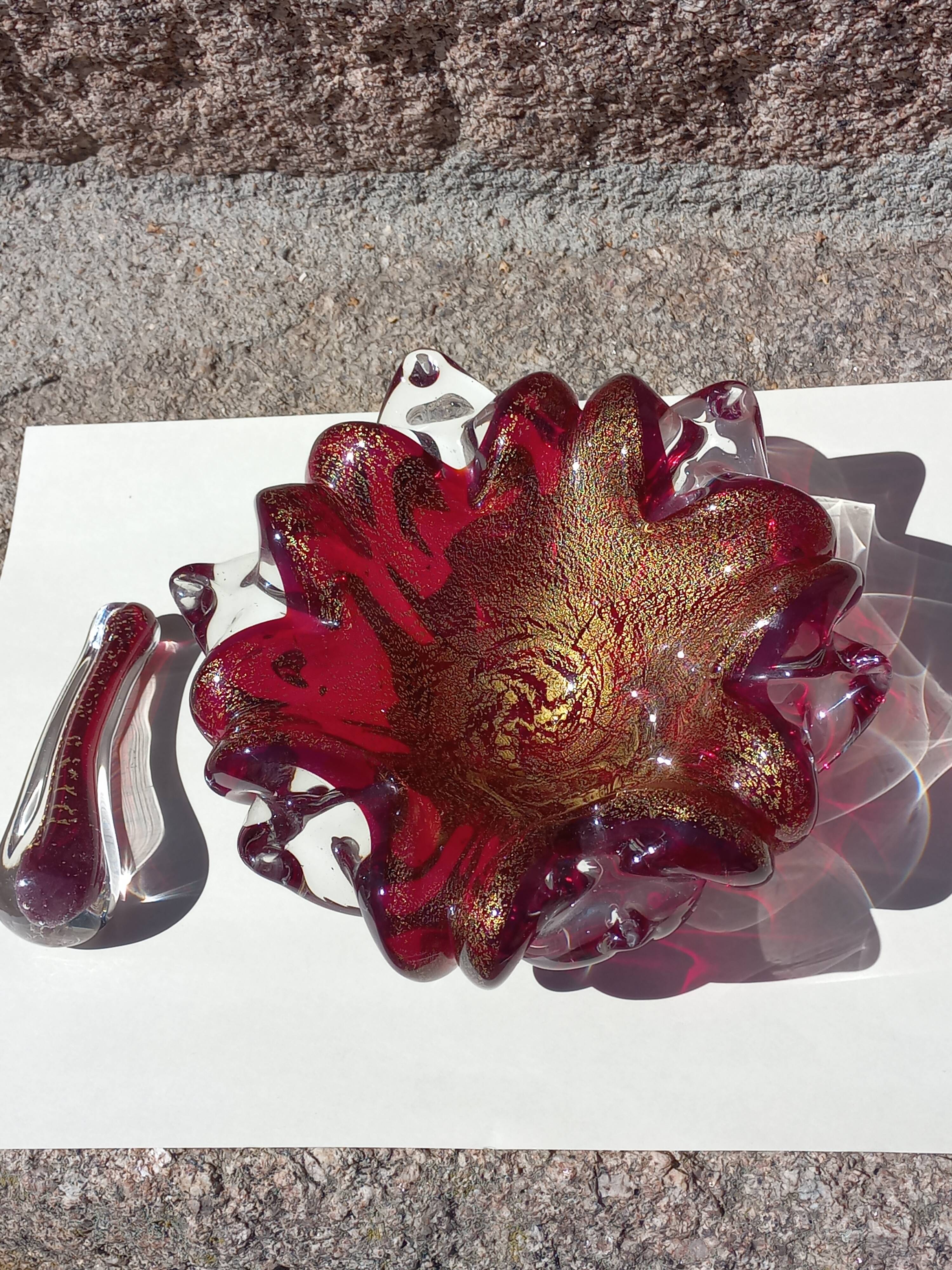 Cendrier et pilon verre et inclusions or Murano vintage
