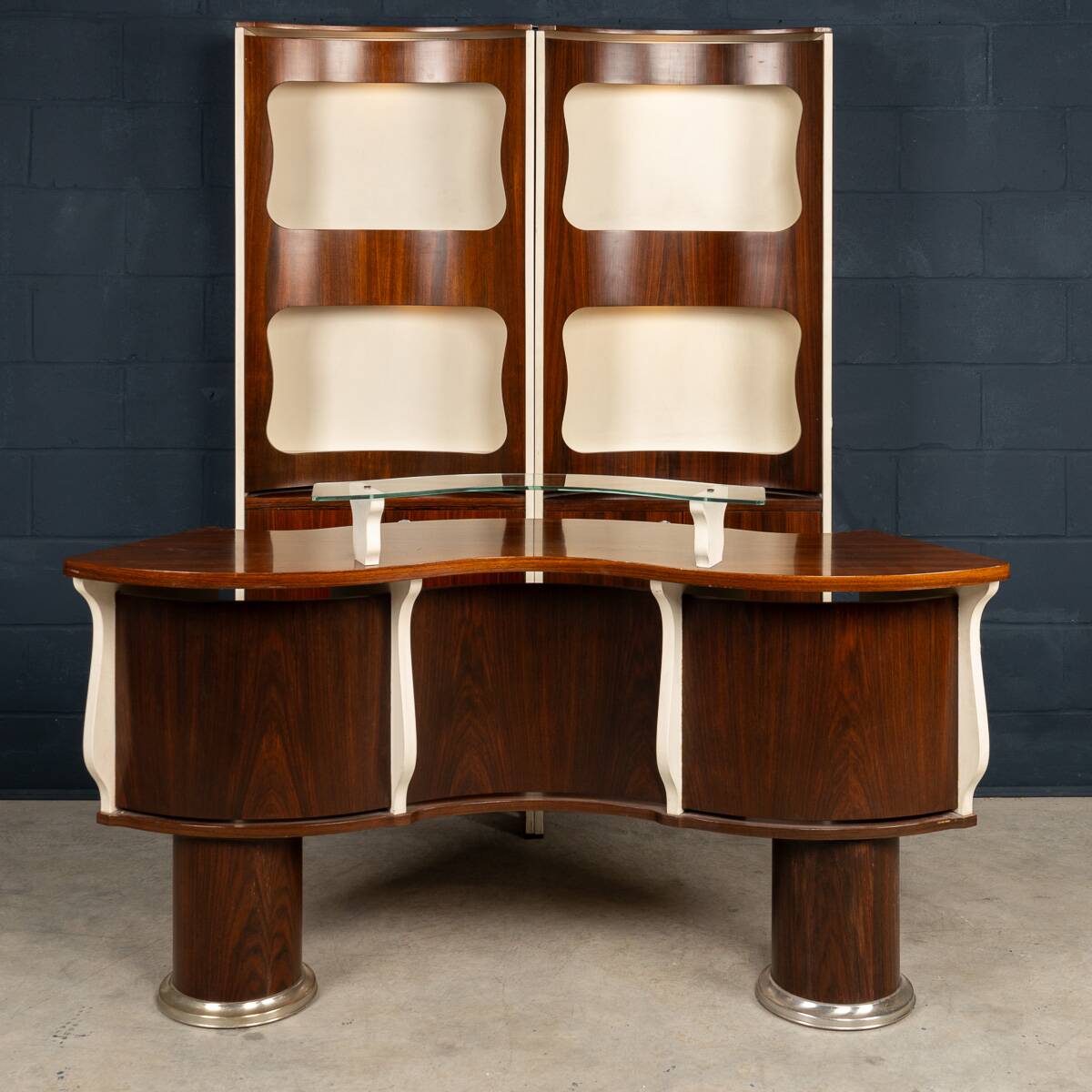 20thC ITALIAN STANDING DRY BAR IN HARDWOOD & CREAM LAMINATE c.1970