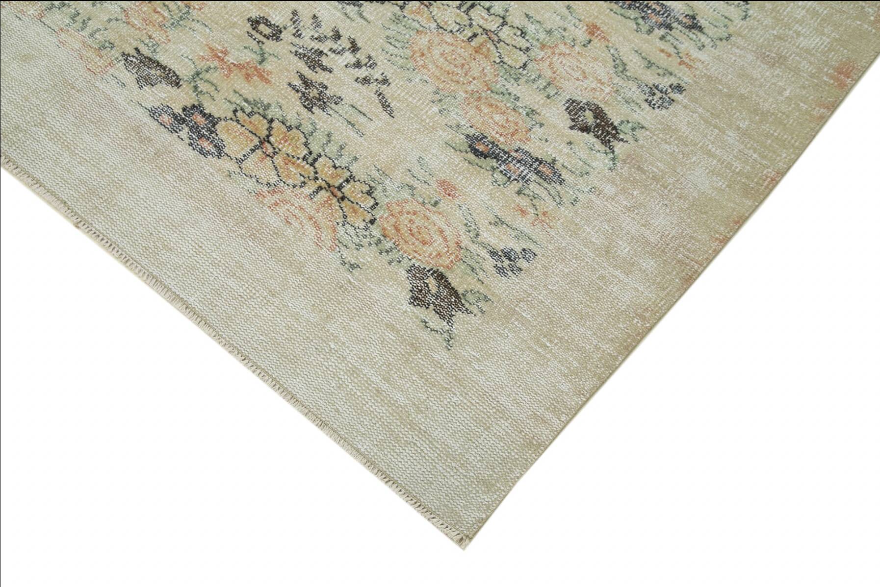Vintage Turkish Hand Knotted Beige Rug 190cm x 302cm