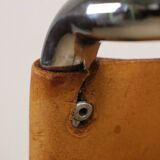 Set of 4 vintage leather and chrome metal chairs, 1970