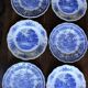 A set of 6 romantic blue Lunéville Sarreguemines flat plates.