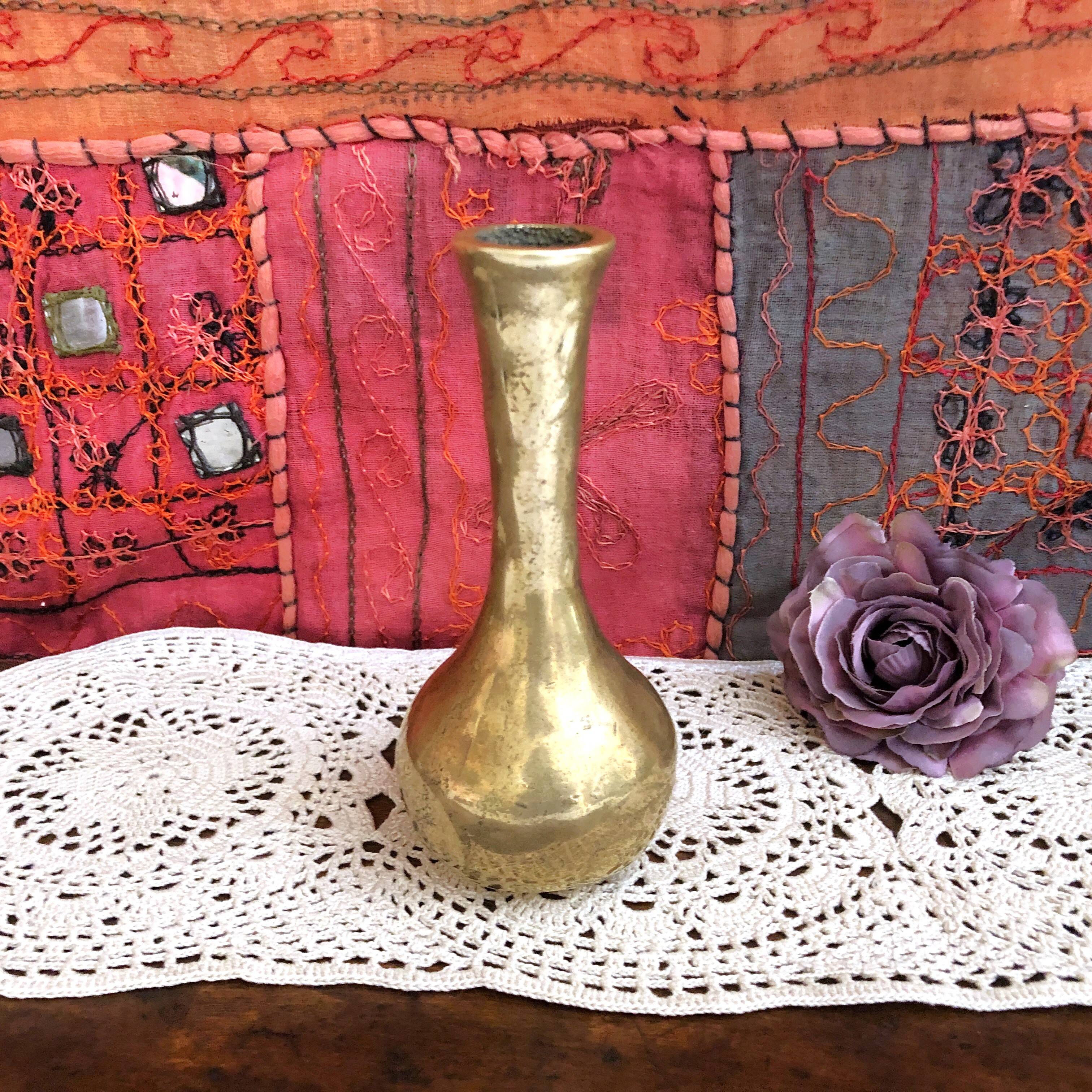 Vintage hammered solid gilded bronze soliflore vase