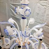 Lustre Murano en opaline blanche avec filets bleus 6 feux complet
