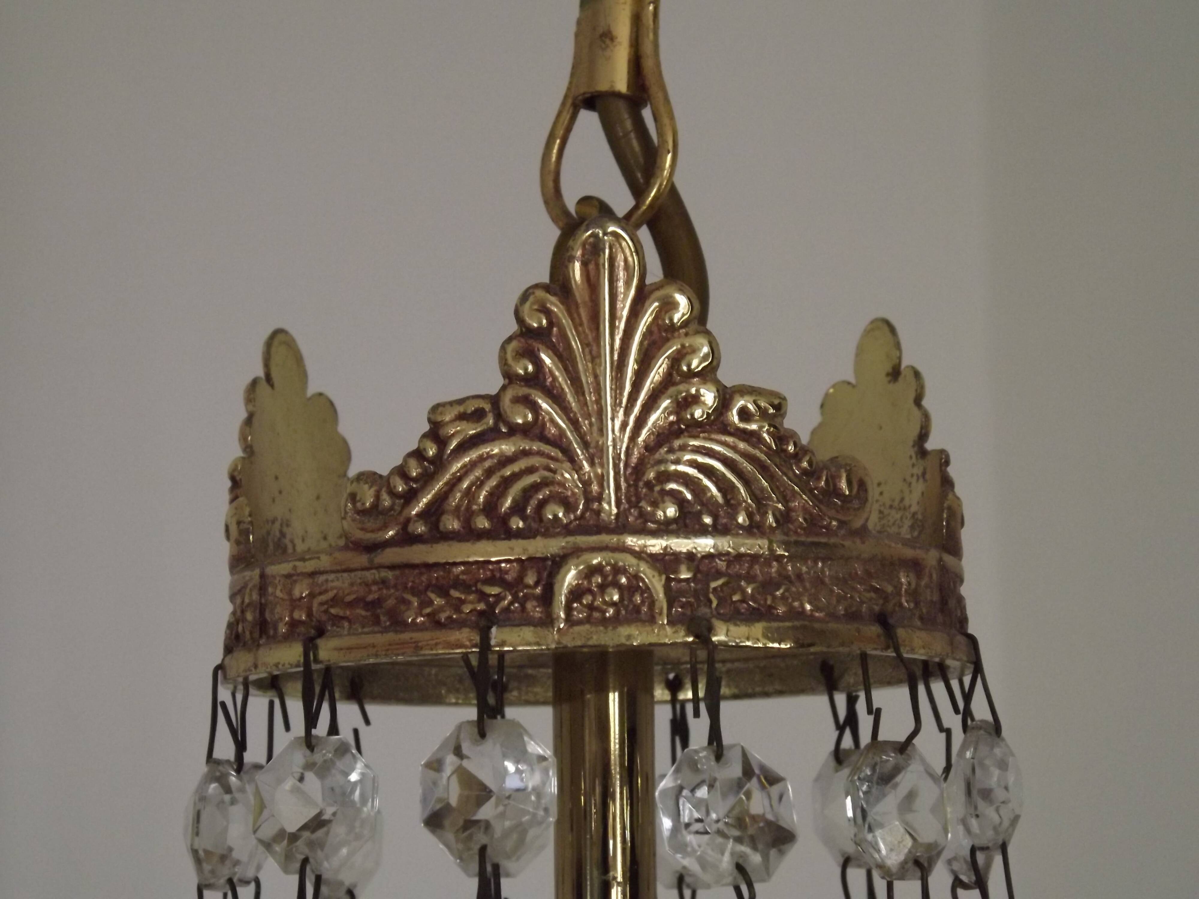 French Empire Style Bronze Single Montgolfier Crystal Basket Chandelier