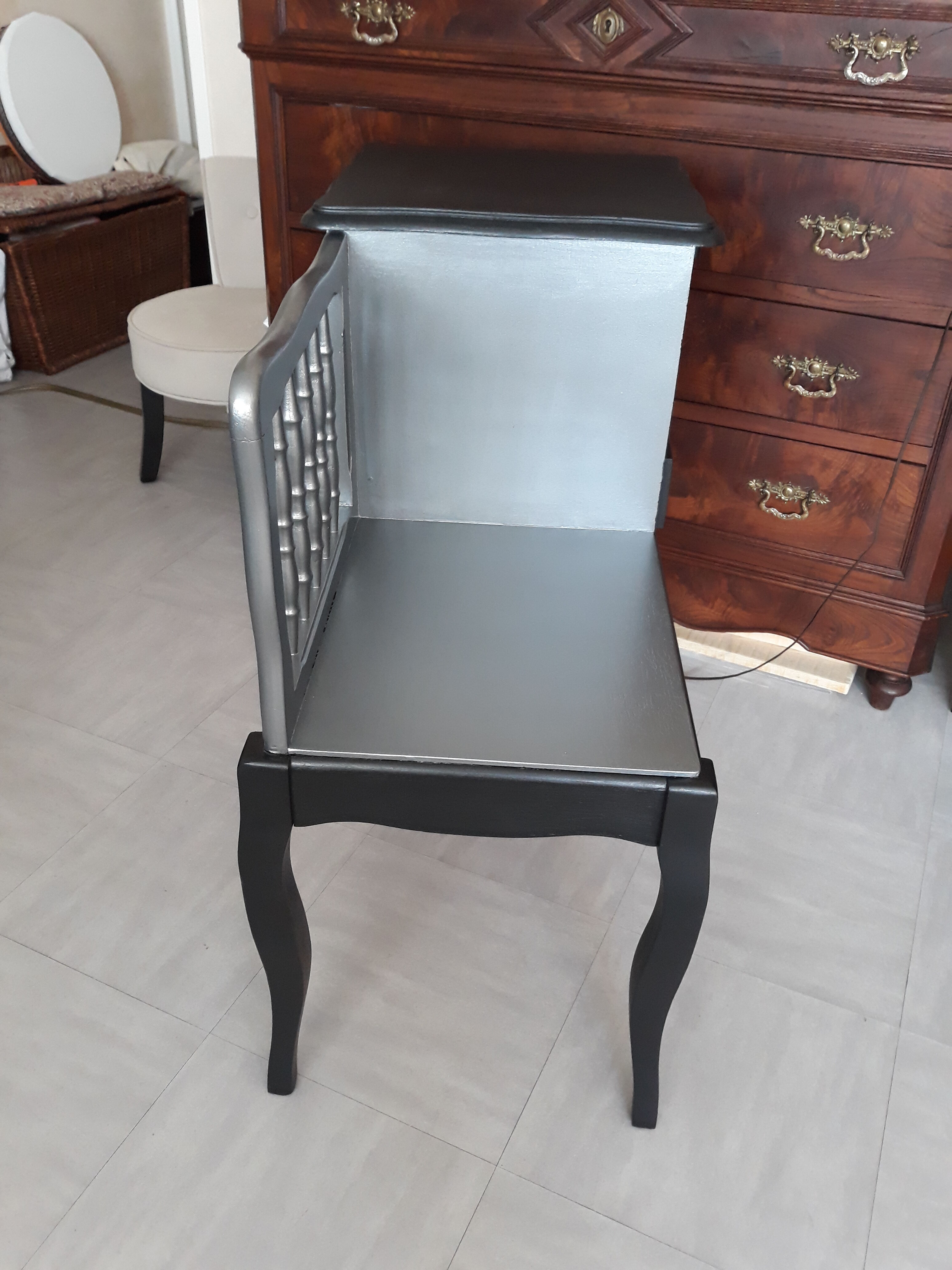 Black and grey solid wooden bench