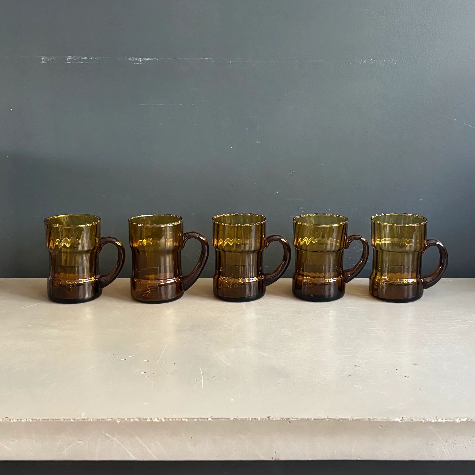 Amber textured glass water service, 1 jug + 5 glasses - Ref 1399