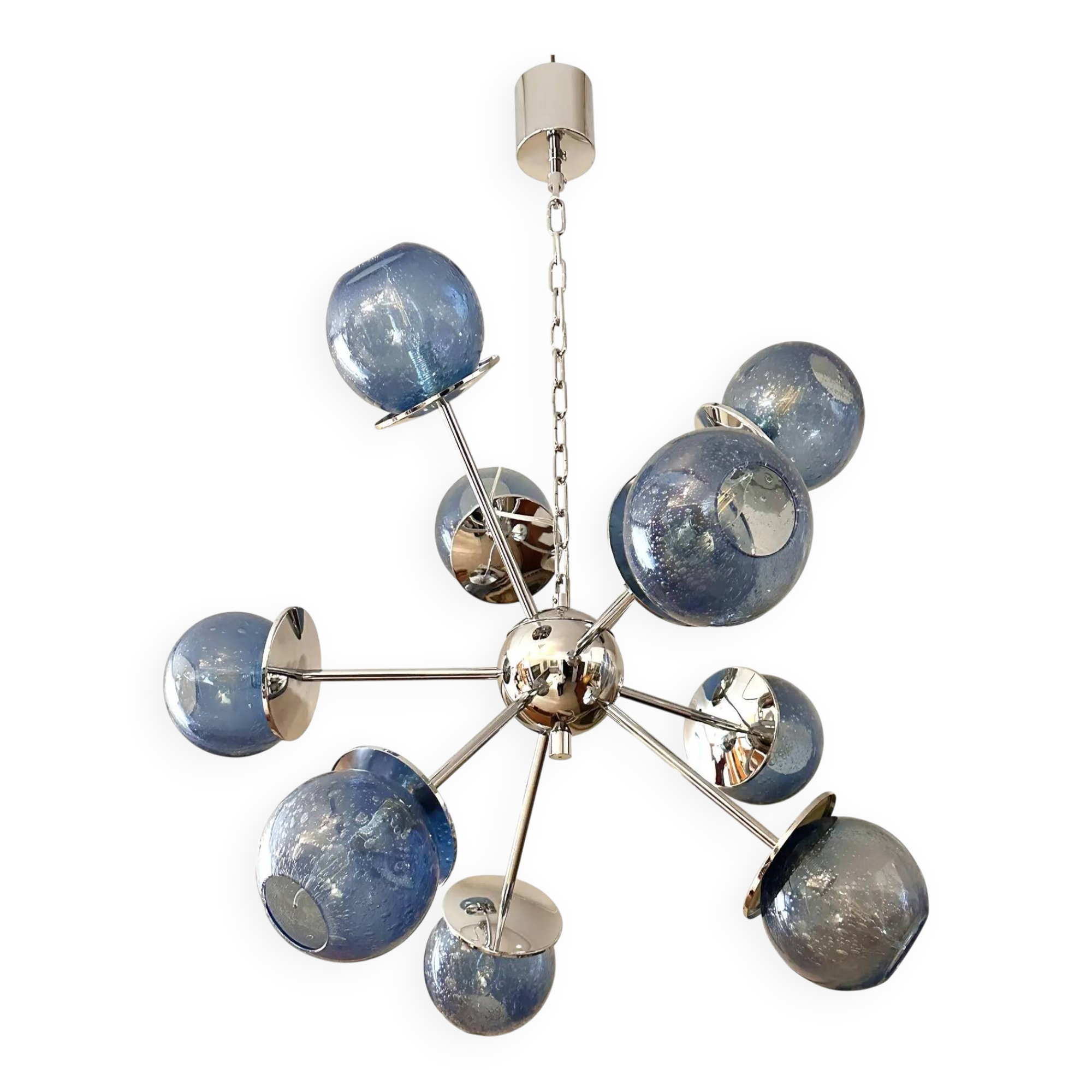 Mid-Century Modern Sputnik "Pulegoso" Blue Murano Glass Chandelier