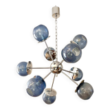 Mid-Century Modern Sputnik "Pulegoso" Blue Murano Glass Chandelier