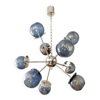 Mid-Century Modern Sputnik "Pulegoso" Blue Murano Glass Chandelier