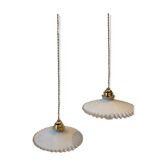 Duo of pendant lights in vintage opaline