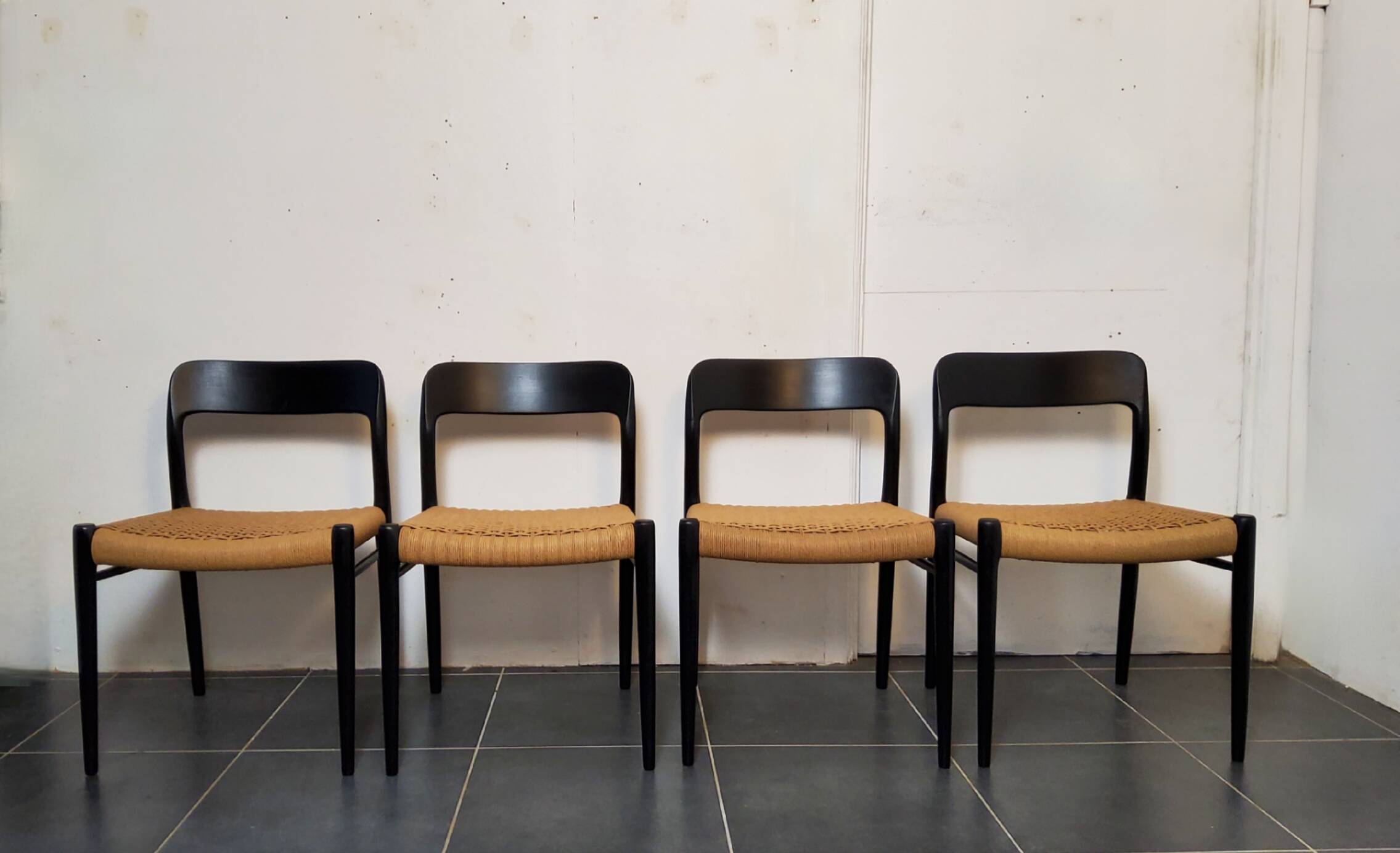 Niels Møller model 75 chair, black, Scandinavian, vintage 1960s.