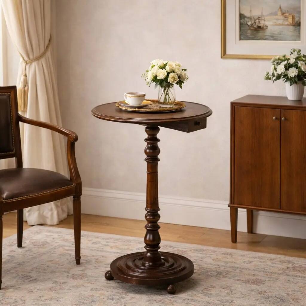 Petite table ancienne en hêtre teinté noyer, Italie, XXe siècle