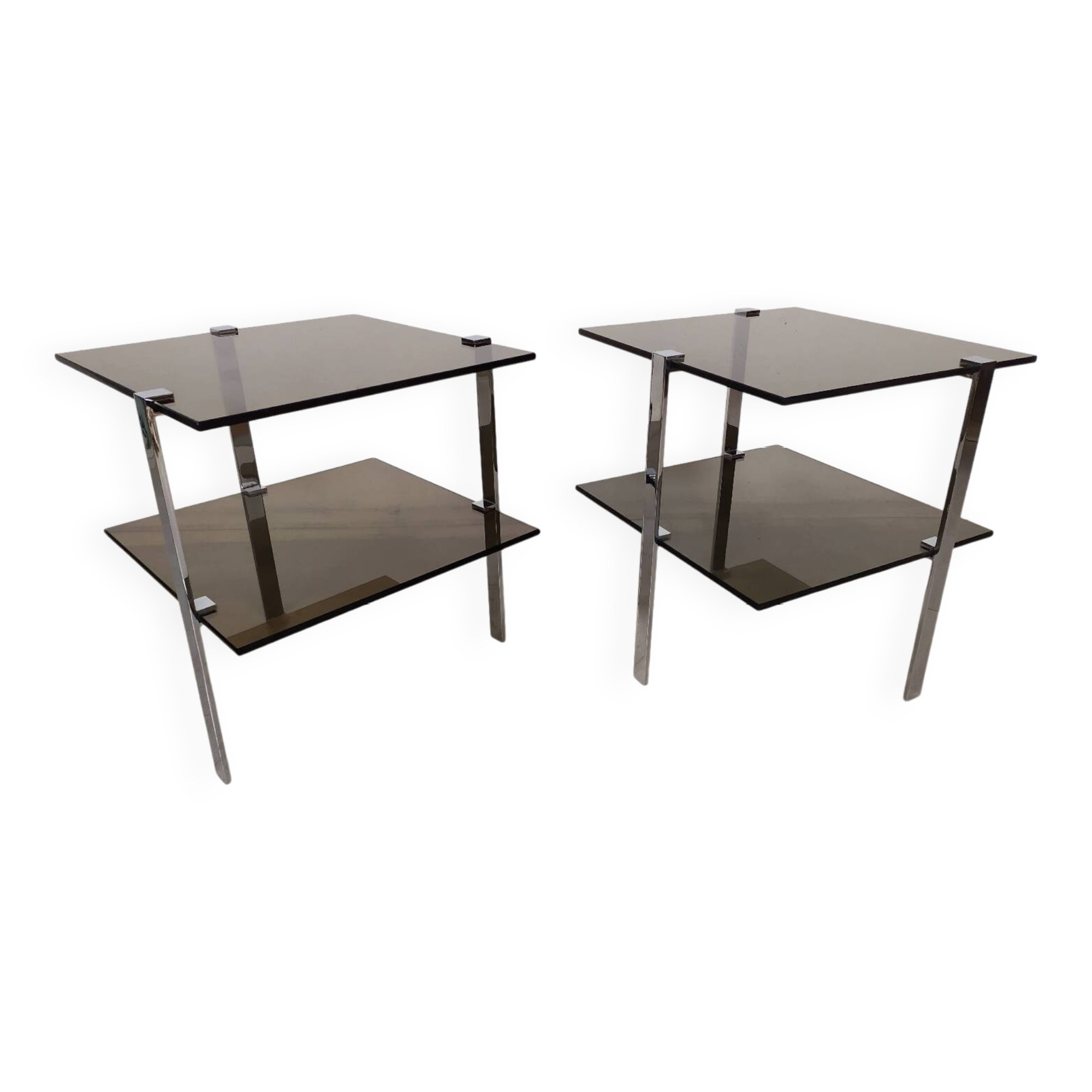 Bouts de canapé vintage chrome verre fumé