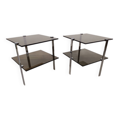 Bouts de canapé vintage chrome verre fumé