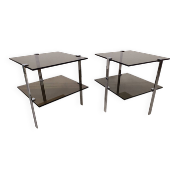 Bouts de canapé vintage chrome verre fumé