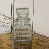 Serving set / condiment pot - crystal glass and chiseled iron