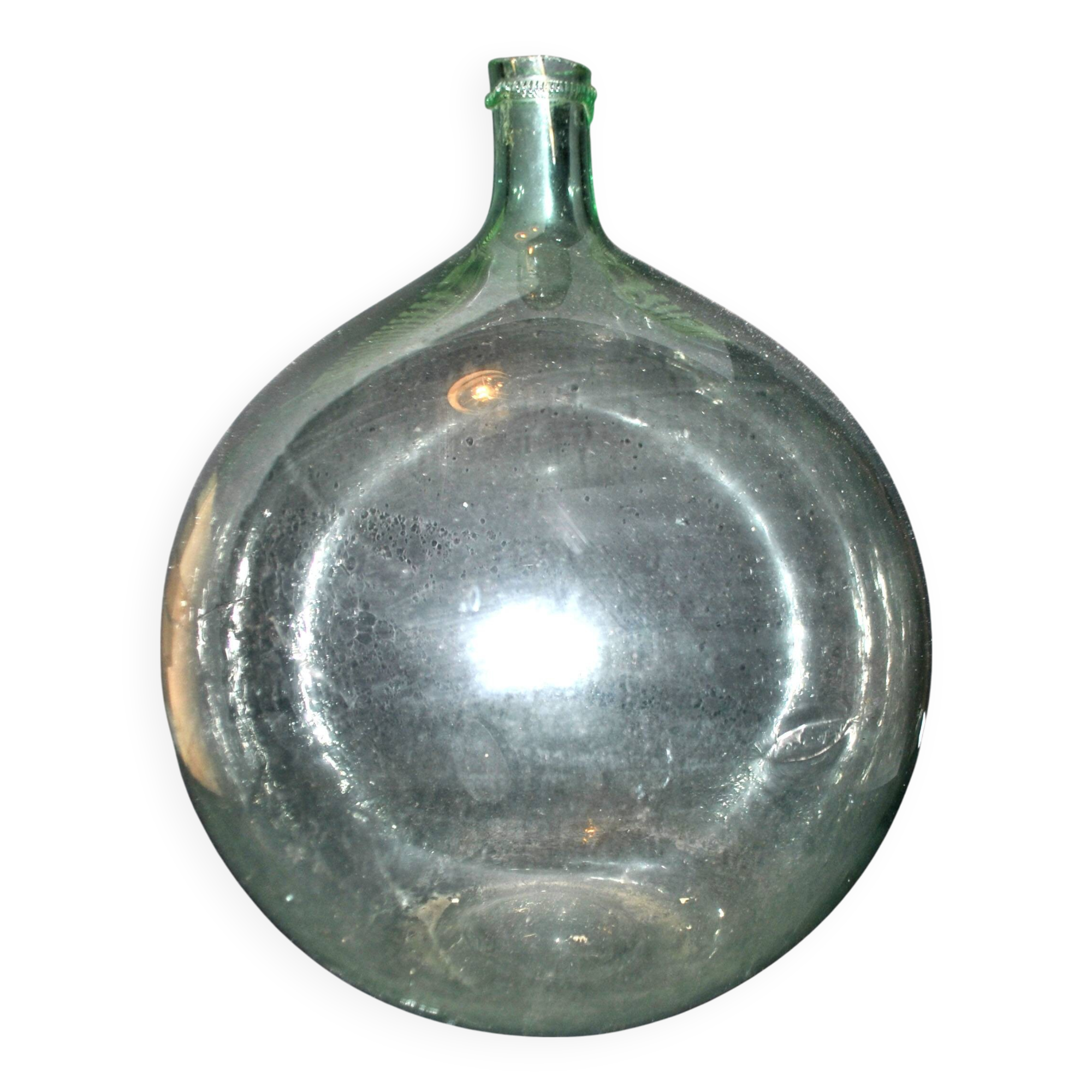 Large vintage light green glass demijohn bottle 20L H42cm