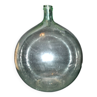 Large vintage light green glass demijohn bottle 20L H42cm