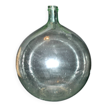 Grande Bonbonne Dame-Jeanne en verre vert clair vintage 20L H42cm