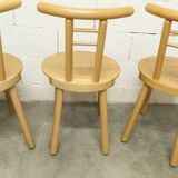Set of 3 minimalist chairs in light wood, 1980s Italy
