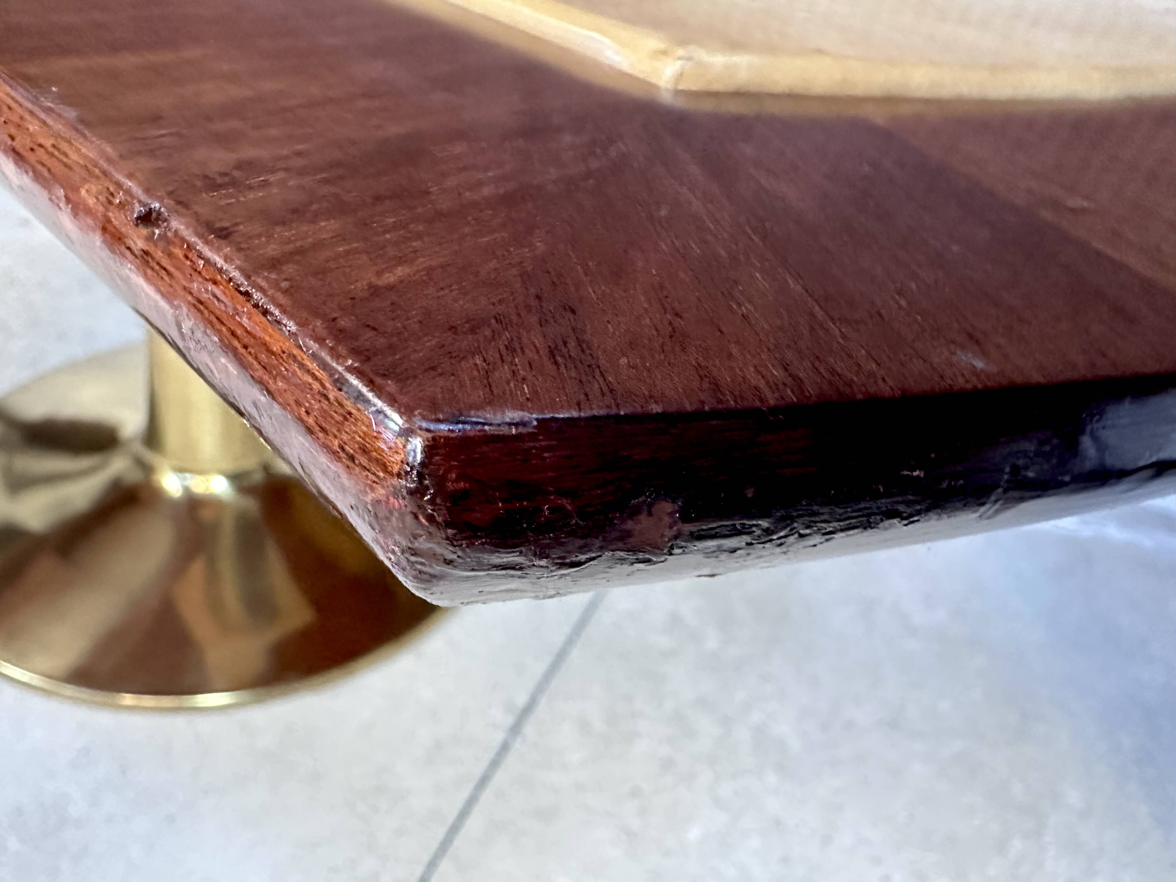 Large Italian Single Column Crescent-Shaped Desk in Goat Skin & Brass 1950s