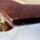 Large Italian Single Column Crescent-Shaped Desk in Goat Skin & Brass 1950s