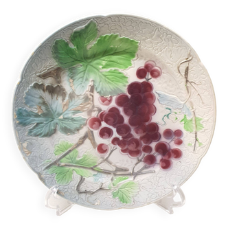 Decorative Plate Barbotine St Clément Made In France Vintage Grape Pattern