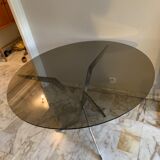 Glass and steel dining table