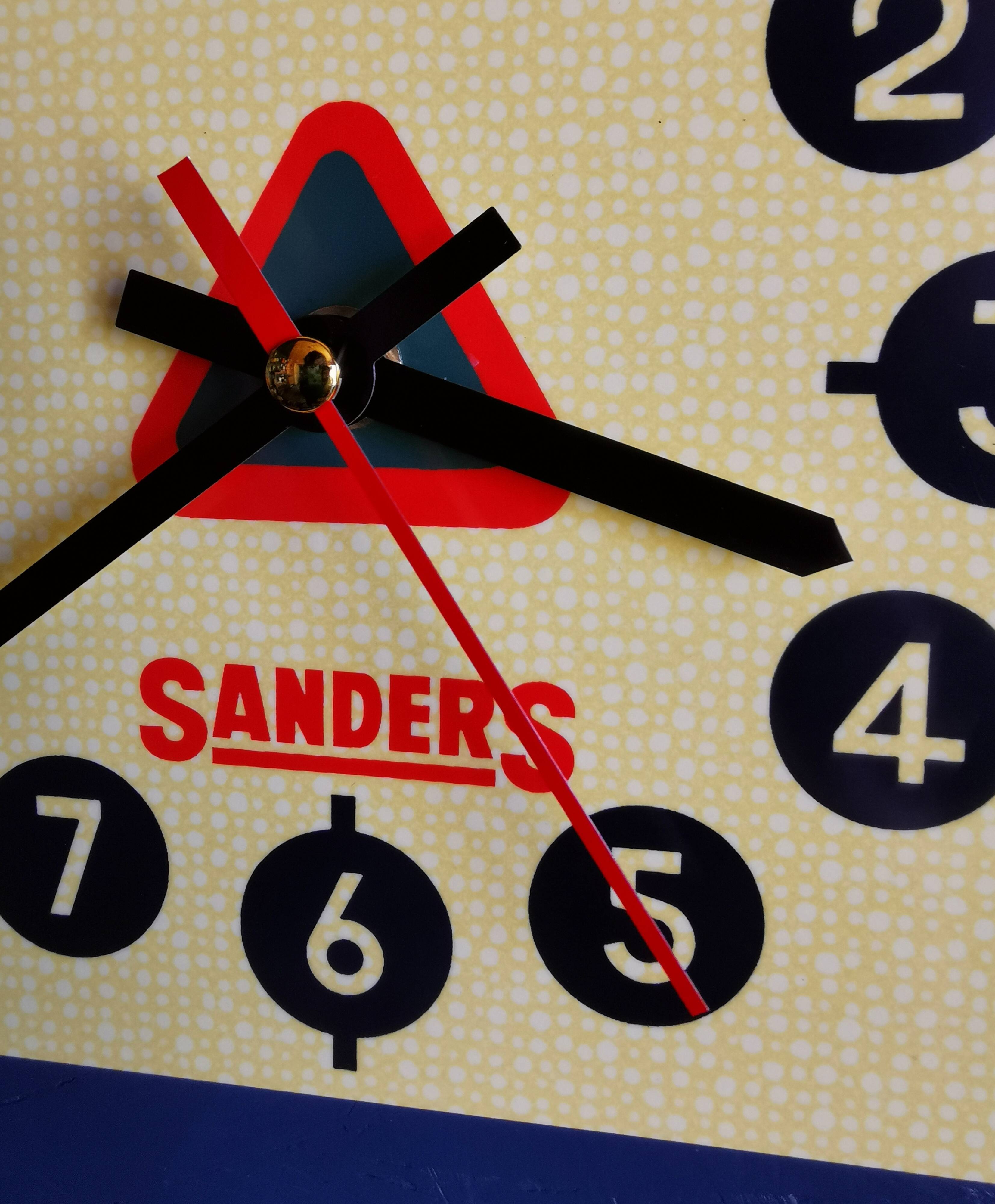 Vintage formica clock triangular silent wall clock "Sanders yellow"