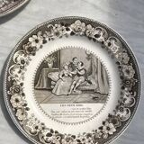 Set of 3 talking plates in Montereau earthenware "Louis Lebeuf Montereau"