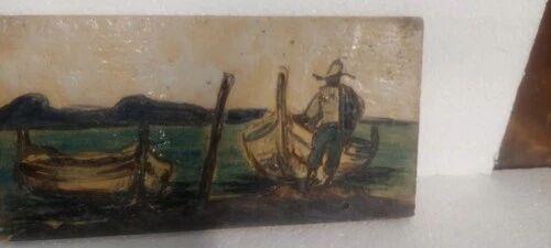 Formelle Pescatore Avec Barques Peinte Et Émaillée Œuvre Unique R.PUCCI