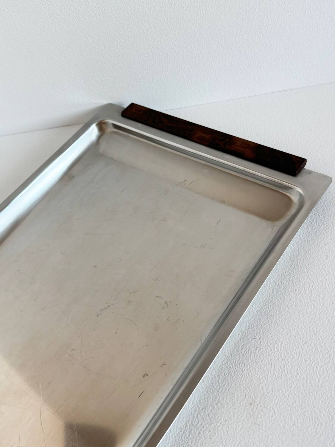 Vintage Stainless Steel With Wood Handles Serving Platter